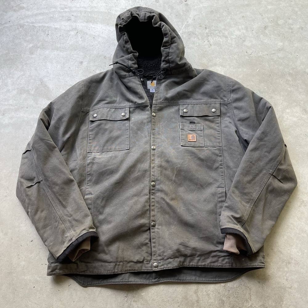 Carhartt Men's Sherpa Lined Hooded Canvas Work Jacket 2XL J284 GVL Gray